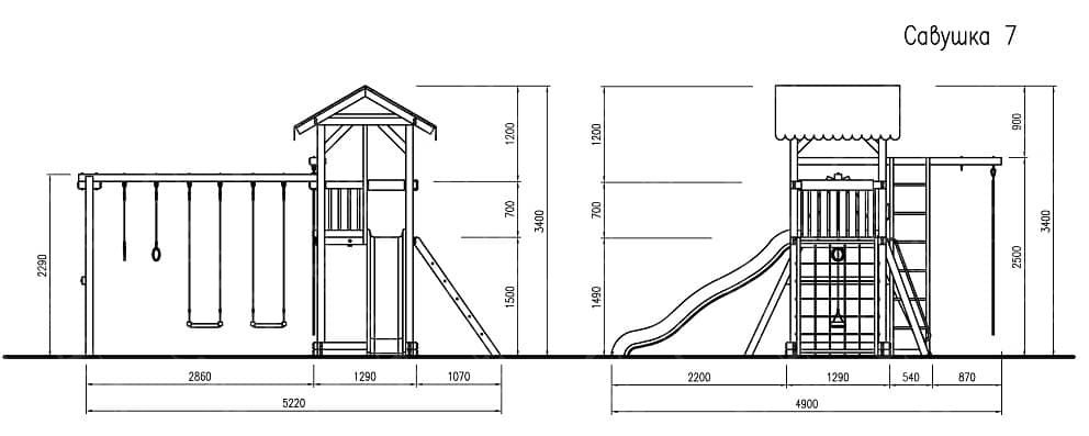 Чертеж детской площадки из дерева с размерами
